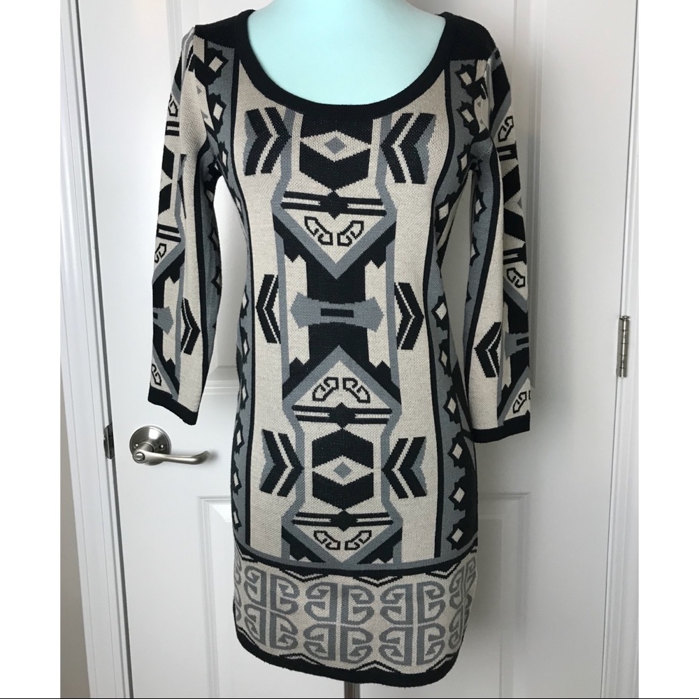 t/o: geometric print, sweater dress